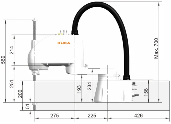 กราฟิกพื้นที่ทำงาน | SCARA robot - KR6 R500 Z200