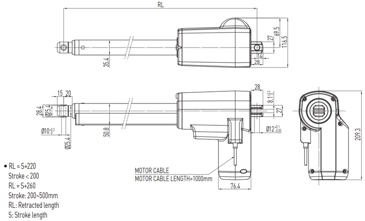 Dimensions | Linear Actuator - LAN3A