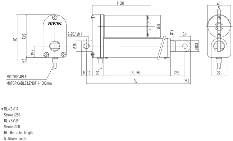 Dimensions | Linear Actuator - LAS1