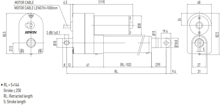 Dimensions | Linear Actuator - LAS3