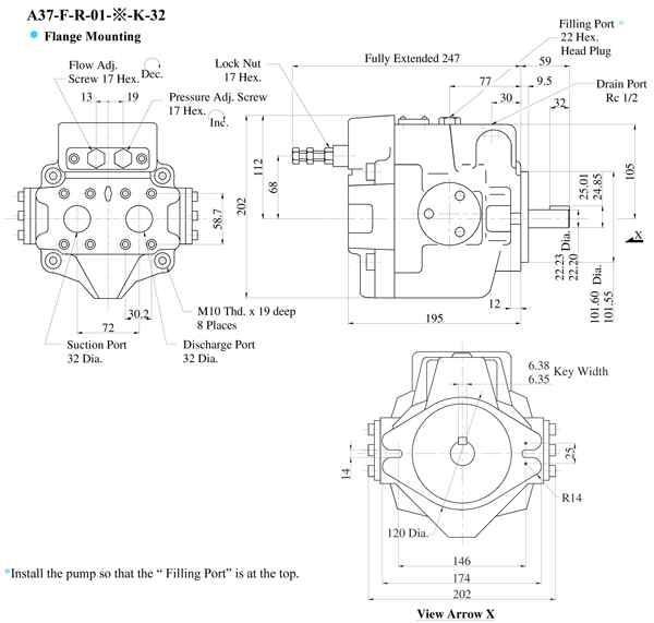 มไฮดรอลิกแบบลูกสูบ (Hydraulic Piston Pumps) ชนิดปรับปริมาตร (Axial Port Type) A37-F-R-01-X-K-32