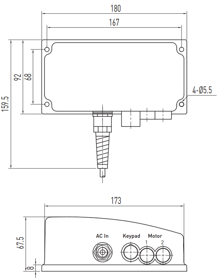 Dimensions | Linear Actuator Controller - LAK2LR