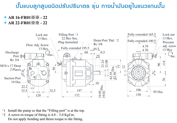 รุ่นทางน้ำมันอยู่ในแนวแกนปั๊ม (Axial Port Type) รุ่น AR16-FR01XX-22, AR22-FR01XX-22