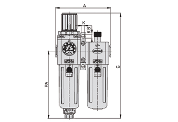 Dimensions | AirTAC FR.L ชุดกรองลมดักน้ำ รุ่น GAFC Series