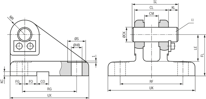 dimensions-Clevis-bracket-CLCA-ISO-8132-form-B